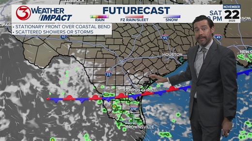 A stationary front moves in on Friday, leading to an unsettled weekend.