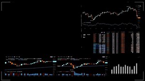 Dynamic financial charts and graphs on a stock market trading screen.