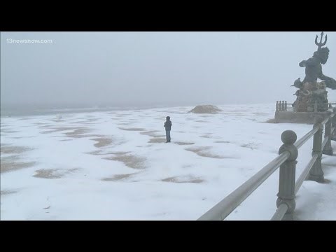 Snow begins to fall at Virginia Beach Oceanfront