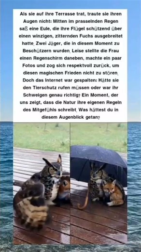 Eule beschützt Fuchs: Ein Wunder im Regen! 🦉🦊🌧️