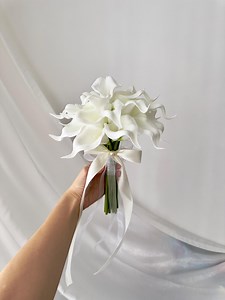 Petite Calla Lily Wedding Bouquet: Rustic White Silk Flower With Pearl Ribbon - Etsy