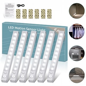 LOFTER-PRO 6 Pack Motion Sensor Closet Lights Wireless 10 LED Under Cabinet Lights Stick-on Safe Night Light Bar for Closet Cabinet Wardrobe Stairs Kitchen