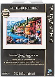 Dimensions 70-35285 Gold Collection Seaside Summer Village Advanced Counted Cross Stitch Kit, 16 Cnt. Light Blue Aida, 15" x 12"