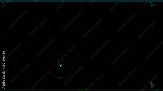 Animation of HUD interface displaying system status and user options in a technology setting with a focus on navigation elements