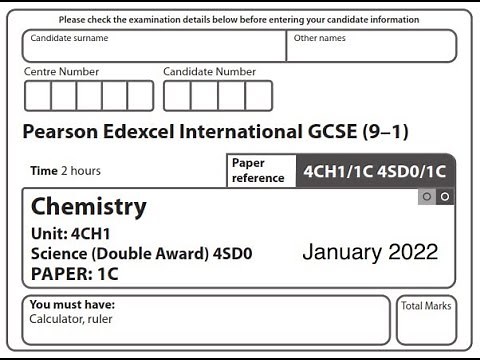 Edexcel International GCSE (9–1) Chemistry 4CH1 Paper 1C January 2022 (Student Practice)