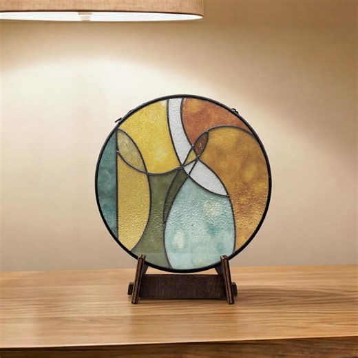 Mid-century Modern Stained Glass Art, Geometric Desk Decor - Etsy