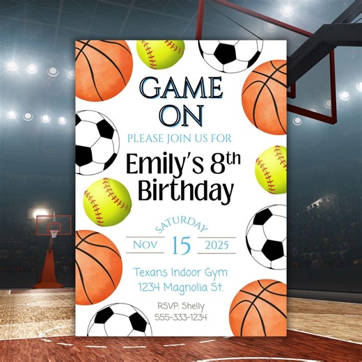 Sports Softball Basketball Soccer Invitation, All Sports Party Invite, Printable Ball Party Any Age Editable Digital Template - Etsy