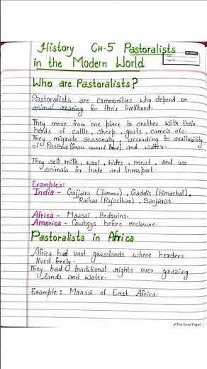 Ch 5 history class 9 complete handwritten notes pastoralists in the modern world #shorts