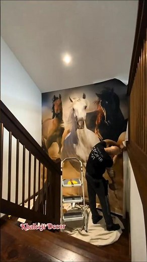 beautiful horse design 3d wallpaper at stair wall 😍