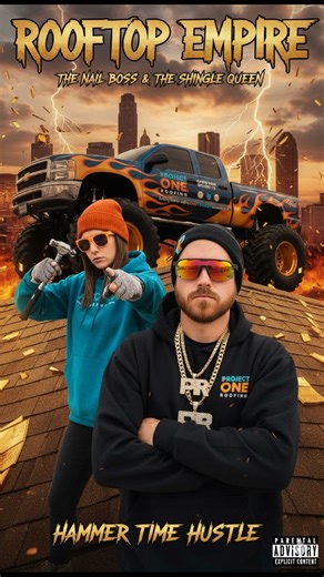 Aaron Dunn on Instagram: "If you're doubting what good AI can do for the world, behold what one picture shared to the company group chat and the work of prompt wizard David Jimenez can do! 😎Now Chelsey Dunn and I have the hardest Roofing Mixtape cover of 2025!! 😅 🔥🔨 Comment a track title!"