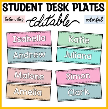 Printable Minimalist Student Desk Plates for Kindergarten, Grade 1 Desk Plate