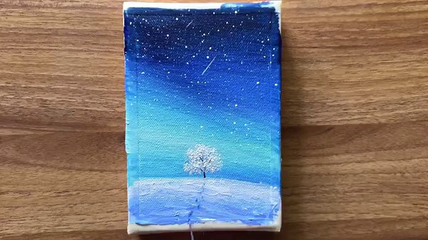 9K views · 159 reactions | Snowy tree on a starry winter night acrylic painting ❄️. Canvas size-(4✖️6)inch. Thankyou ❤️ | Vinee Painting | Facebook