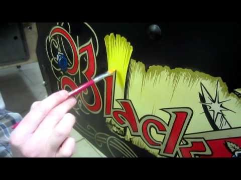 Pinball cabinet restoration restoring faded colors Williams/Bally Black Rose pinball repair