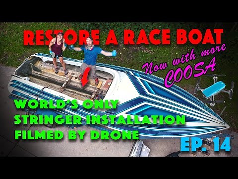 COOSA COMPOSITE Stringer Installation & Transom Knees filmed via Drone, Sleekcraft SST Sunday #14