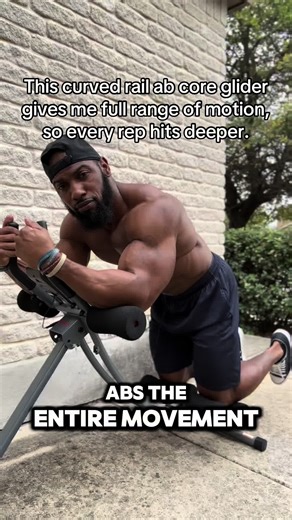 Tall guy core workouts start here. Full-range ab trainer built for real bodies. I’m six feet tall, and most ab trainers feel cramped. This curved rail ab core glider gives me full range of motion, so every rep hits deeper. I use it in my garage gym for: • Slow controlled crunches • Knee tucks • Oblique pulls • High-rep finishers The curved rail keeps tension on your abs the entire movement. No dead spots. The padded knee platform feels solid. The handles stay steady. Nothing wobbles. This solves