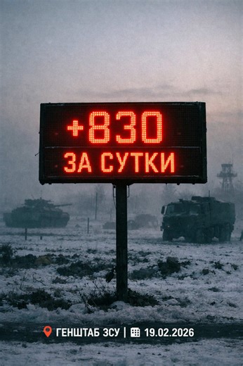 📈 ПОТЕРИ РФ: ОБНОВЛЕННЫЕ ДАННЫЕ #ГЕНШТАБ 📍 По состоянию на утро 19 февраля, потери оккупационных войск составили ориентировочно 830 человек за последние сутки. ⚡️ Общее число ликвидированного личного состава с начала полномасштабного вторжения достигло отметки в ~1 256 910 человек. Интенсивность боев на востоке остается крайне высокой. 🛡 Наибольшие потери враг продолжает нести на Кураховском и Покровском направлениях, где ВСУ ежедневно отражают десятки механизированных #Штурмов. 📢 Данные уто