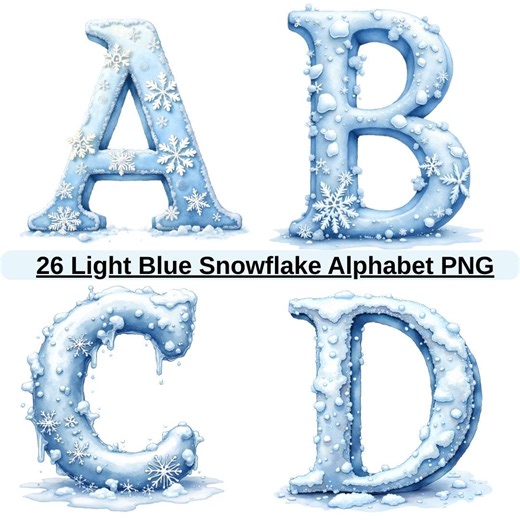 Snowflake Frost Alphabet PNG | Icy Blue Letters A–Z | Watercolor Winter Alphabet Clipart | Digital Download - Etsy