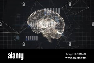 White nodes pulsing starting rotation, 3D brain model spinning as bars adjusting, showing network. Futuristic, visualization, technology, innovation, digital, connectivity, data Stock Video Footage - Alamy