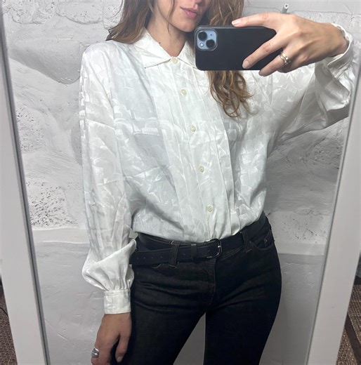 Vintage Satin White Blouse, Floral Pattern, Button Up, Made in Italy - Etsy New Zealand