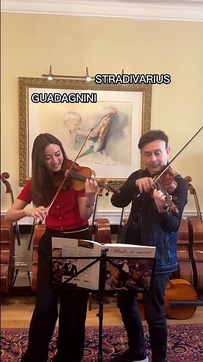 "violin duet on 16 violins (including a few STRADIVARIUS!)