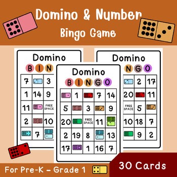 Domino & Number Bingo 1–20 | 30 Unique 5x5 Cards | Math Game | Pre-K–1