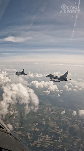 Swedish Gripens joined RAF Typhoons. Sleek, fast, and flying in formation - some serious air power. 🇬🇧 🇸🇪 💪 ✈ After a Swedish squadron swap in Malbork, Poland. 🇬🇧 Typhoon conducted an exercise with 🇸🇪 Gripen. Enhancing interoperability between nations. #WeAreNATO #StrongerTogether | Royal Air Force
