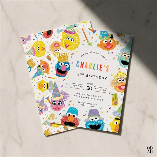 Sesame Street Invitation Editable Elmo Birthday Card Digital Invite Kids Party Sesame Template Instant Download Canva Instant Download Bday - Etsy