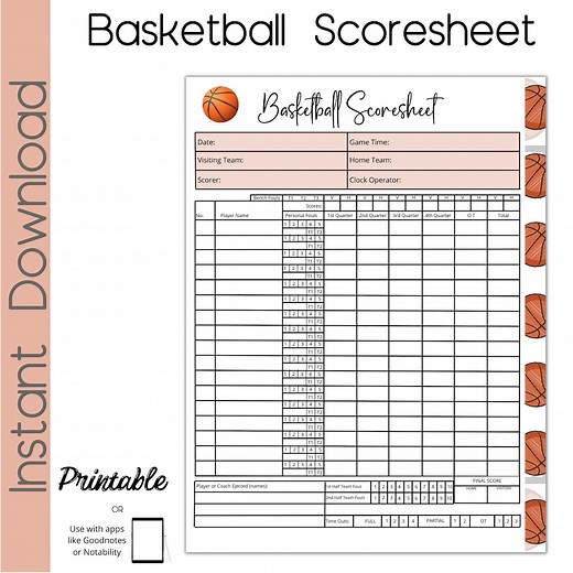 Printable Basketball Score Sheet - Track Your Games With Ease - Etsy