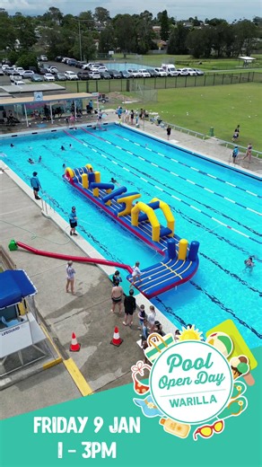 ☀️ Pool Open Days are back! 🏊‍♂️ Make a splash at Warilla Pool this Friday for a fun-filled summer afternoon. Tackle the giant inflatable, enjoy a free sausage sizzle, and soak up the vibes with music, games and more! 🌭🎶 📅 Friday 9 January ⏰ 1pm – 3pm 📍 Warilla Pool ✨ Free entry. No bookings needed. Bring your mates and cool off with us – see you poolside! 😎💦 #poolopenday #warillapool #shellharbour #shellharbournsw | Shellharbour, NSW, Australia