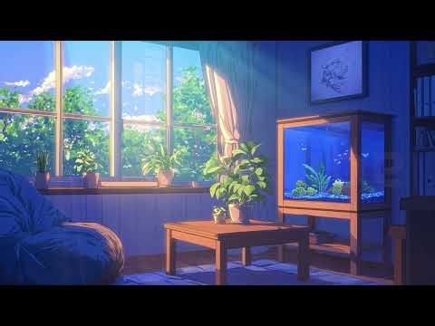 Aquarium Morning Animated Background – Anime Room with Glowing Fish Tank | Anime Room