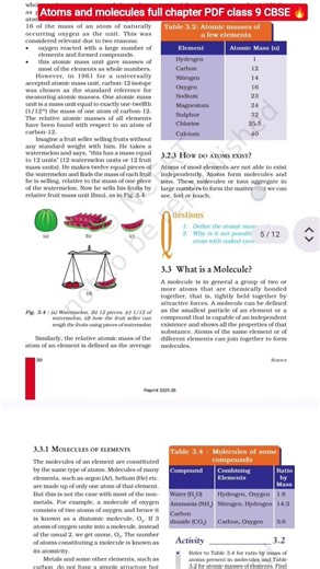 class 9th science chapter 3 atoms and molecules full chapter PDF
