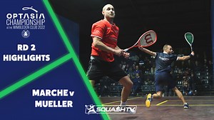 An all-European match up closed out day 2 at the Optasia Championships in Wimbledon 🇪🇺 After causing an upset in round 1, could 'Swiss Rocket' Nicolas Mueller cause another as he took on French No.1 Gregoire Marche for a place in the quarter finals ⬇️ | PSA Squash Tour