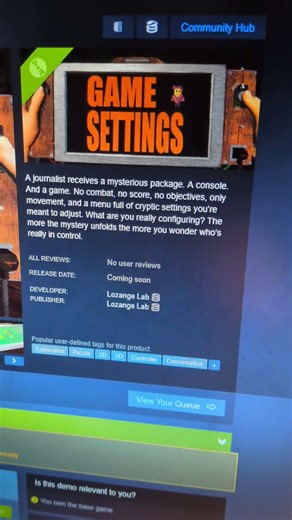 Game Settings Demo page has appeared on Steam, could this mean a demo is coming soon? #gamedev