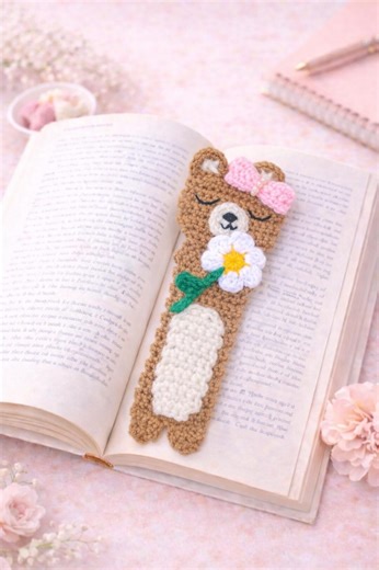 Crochet Bear Bookmark Pattern | Flower, Bow (digital PDF) - Etsy