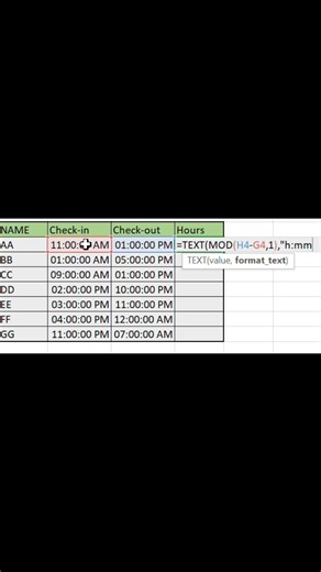 Calculating time difference in an excel sheet.