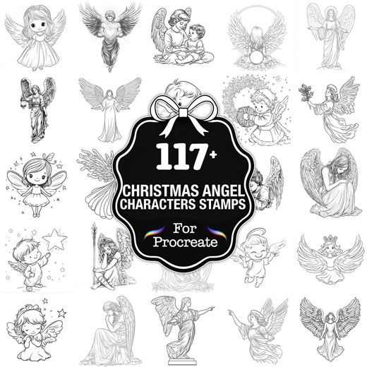 109  Christmas Angel Procreate Stamps, Angel PNG Bundle, Instant Download - Etsy