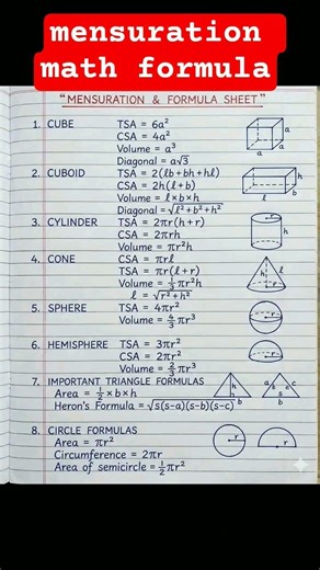 mensuration math formula#shortsvideo #motivation #shortvideos #formula