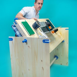 PowerNap Desk™️ It’s time to normalize work day naps. Our new desk features patented multi-tasking technology that allows you to quickly flip your workstation into a comfortable day bed. Simply unhook each latch and flip away those spreadsheets for your bedsheets. Oh how the tables have turned. | Unnecessary Inventions