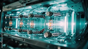 A closeup of a cryogenic refrigerator, the specialized cooling system used to keep quantum computers at extremely low temperatures to support their delicate operations. Stock Video