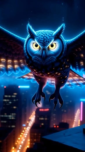 Blade Runner Meets Nature: Owl in a Futuristic Skyline