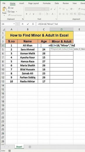 How to Find Minor & Adult from Age in Excel | Advance Excel
