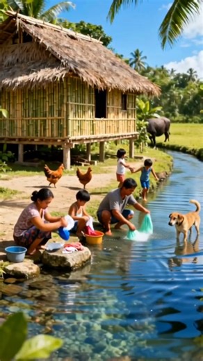 "In the heart of the province, the bahay kubo stands as a symbol of resilience, witnessing the simple joys of wash day by the stream." #factsZero #bahaykubo #filipino #FilipinoCultureAndHeritage | factsZero