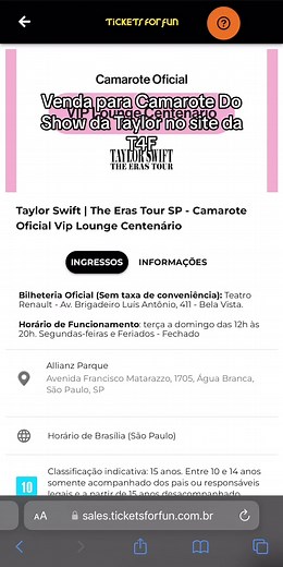 Camarote par ao show do taylor no site da t4f, corre pra garantir #theerastour #taylorswifttheerastour #theerastourbrasil