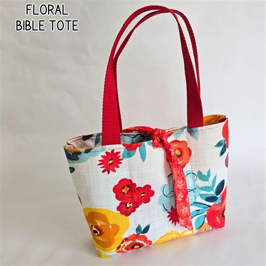 Bible Tote Bag With Pen Pockets, Small Scripture Carry Bag, Christian Gift for Women, Floral Bible Bag With Tie Closure, Church Study Tote - Etsy