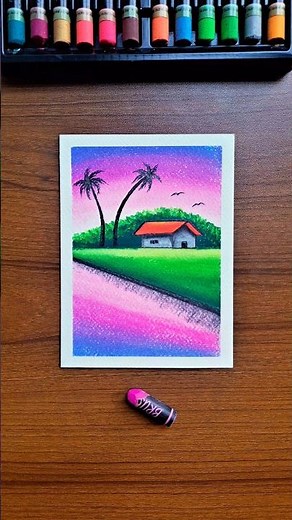 😍 Easy Scenery Drawing with Oil Pastels | Dreamy Landscape Art