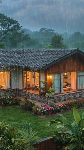 Heavy Rain and Thunderstorm Outside a Wooden Cabin | Relax & Sleep in a Calm Ambience #rain