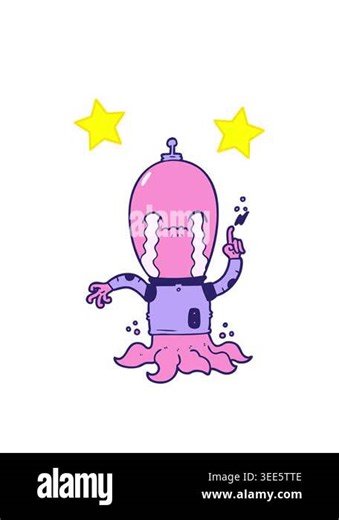 spinning stars animation of cartoon alien drawing Stock Video Footage - Alamy