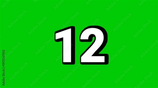 Number 12 symbol sign animation motion graphics cartoon white color black outline green screen background smoke effects video elements