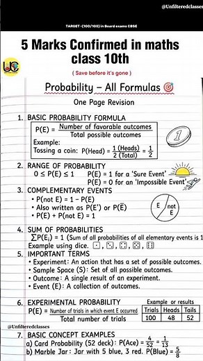 🗣️5 Marks Confirmed! 🔥 Probability All Formulas (Class 10 Maths) #shorts #unfilteredclasses