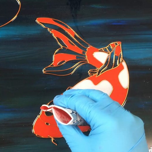 Koi and Lily Pond mixed media artwork. | Pour Away Fluid Arts